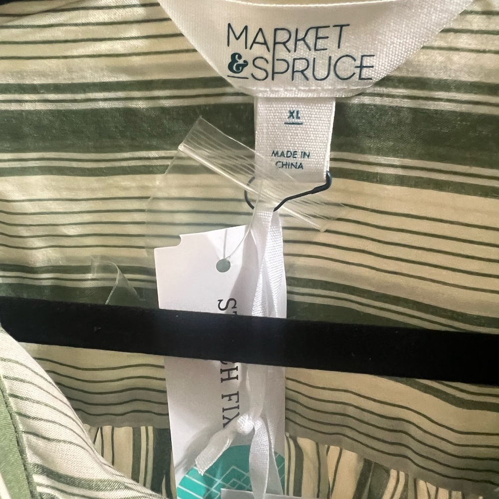 Market & Spruce Olive and Cream Striped Button-Up Shirt